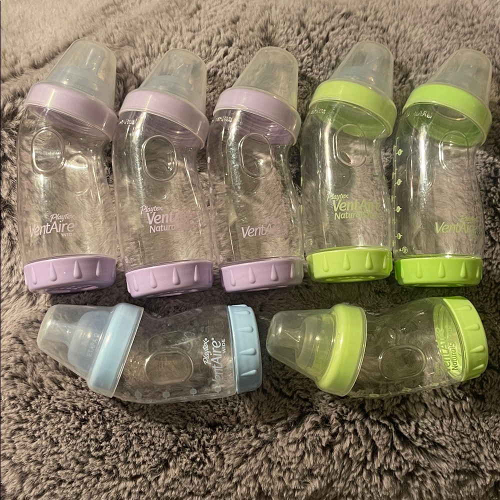 Vintage Playtex VentAire Wide Baby Bottles 8 & 6oz Pastel Caps Nipples